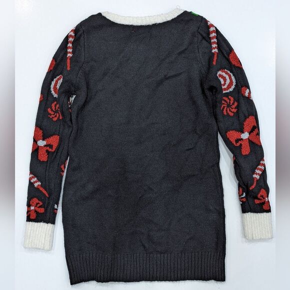 33 Degrees ugly Xmas Christmas sweater black elf legs candycane bow size medium - Picture 4 of 6